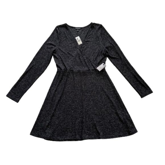 Express Dress Charcoal Gray Jersey Long Sleeve Surplice V- Neck Dress Medium NEW - Picture 8 of 11